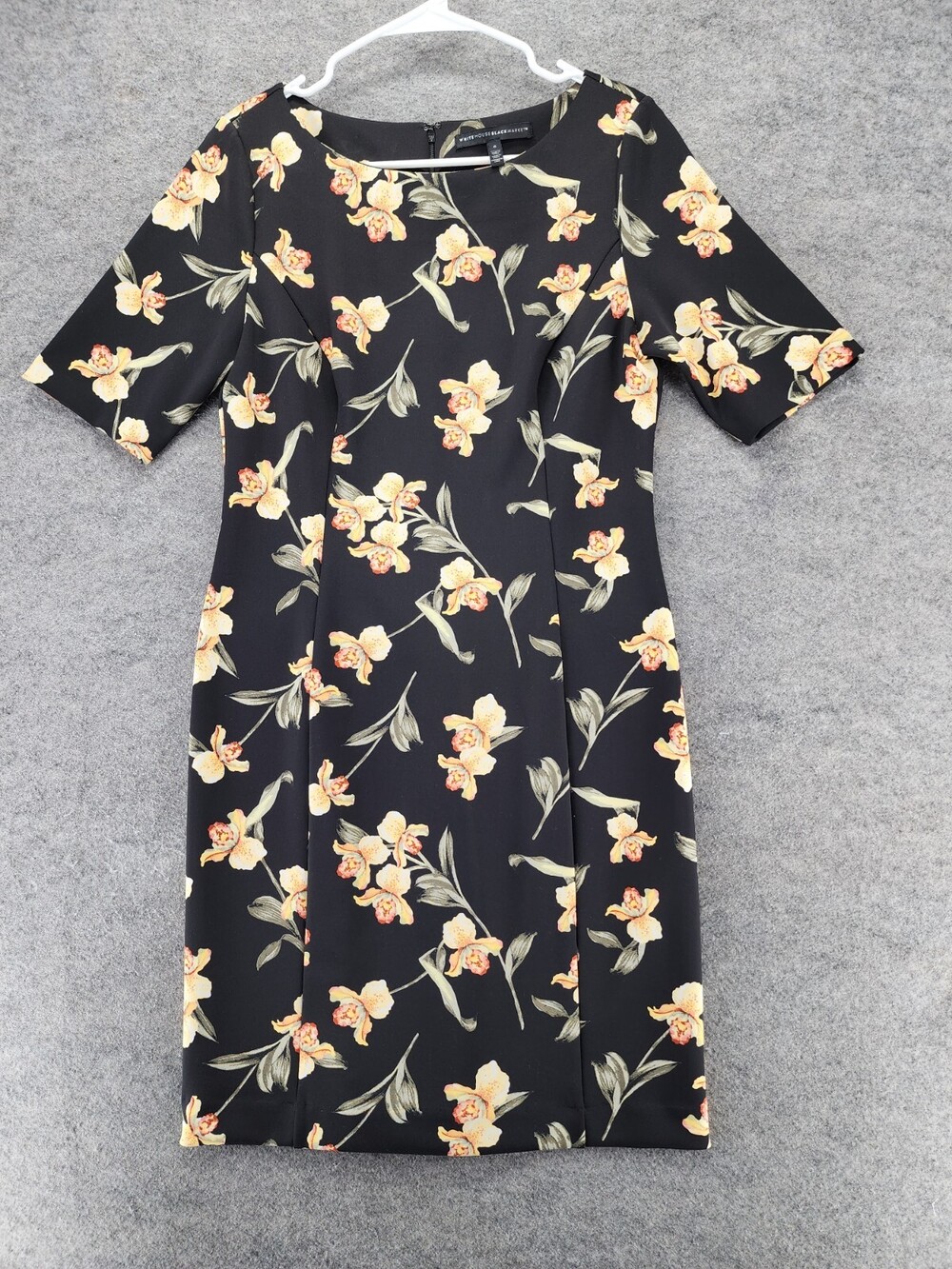 White House Black Market Dress Womens 6 Black Floral Short Sleeve